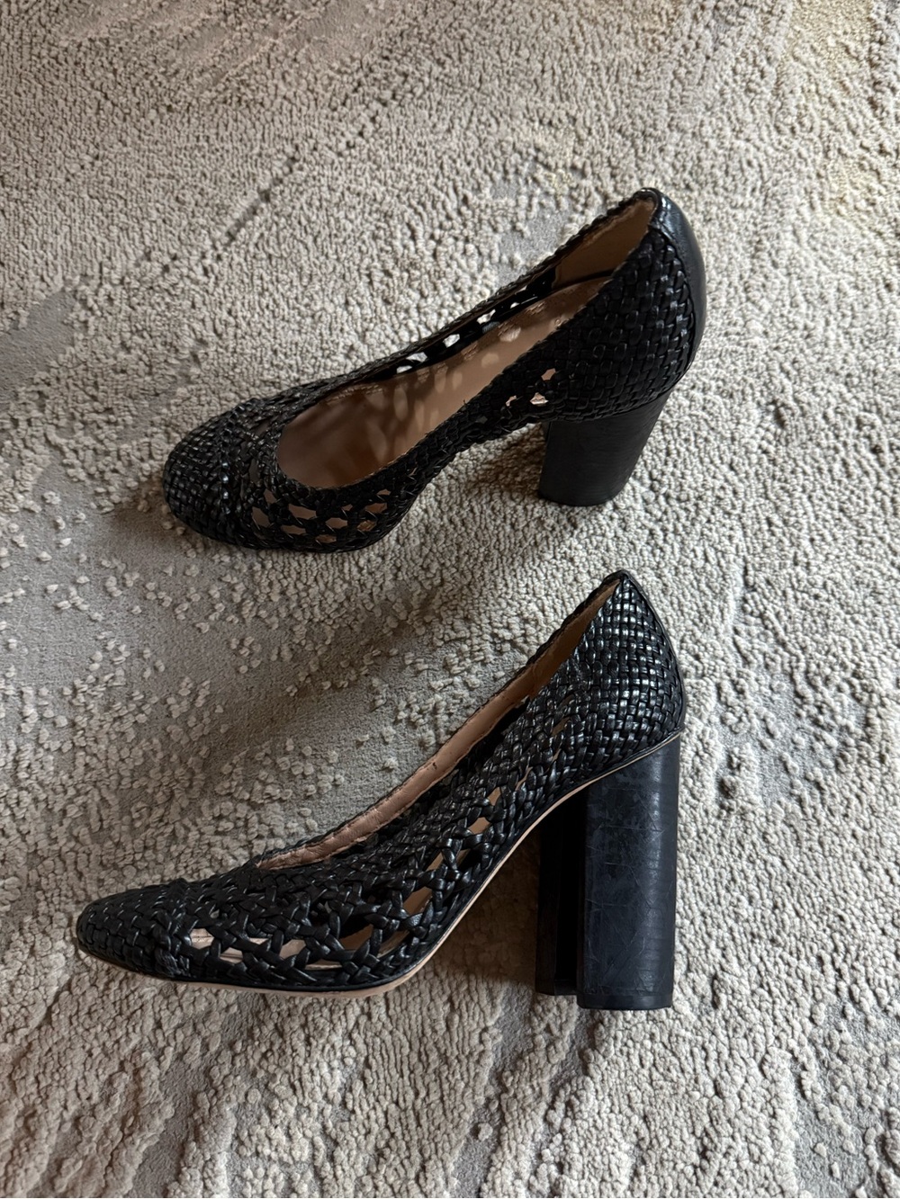 Tory Burch black woven leather block heels chucky heel size 7